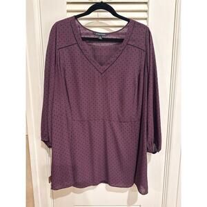 (Stitch Fix) 41 Hawthorn Deep Plum blouse with Black Raised Dots